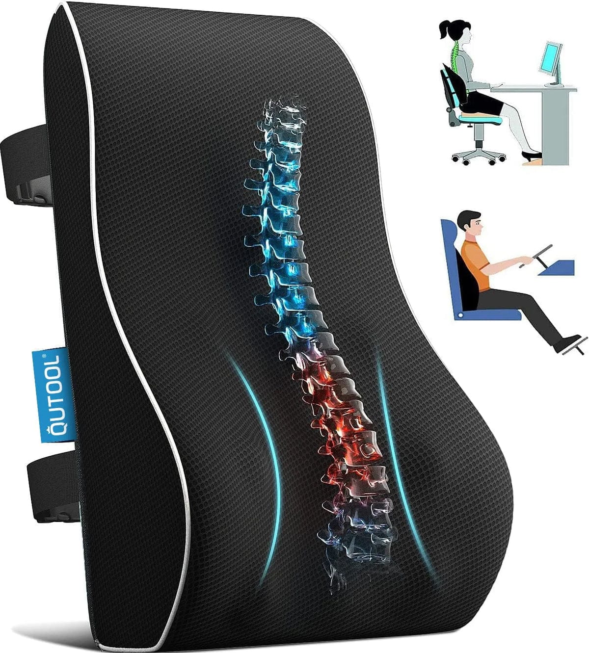 Lumbar Support Pillow for Office Chair Memory Foam Adjustable Straps