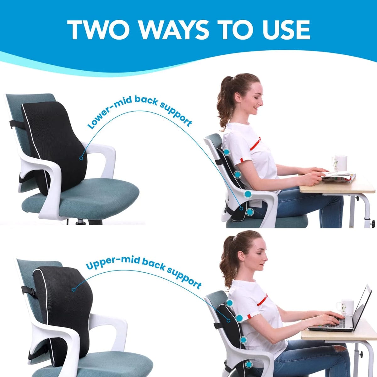 Lumbar Support Pillow for Office Chair Memory Foam Adjustable Straps