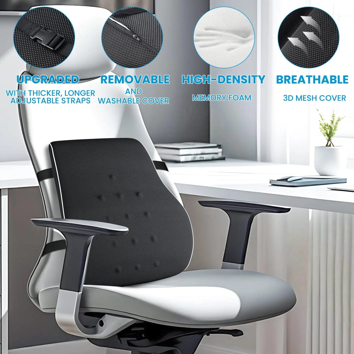Lumbar Support Pillow for Office Chair Memory Foam Adjustable Straps