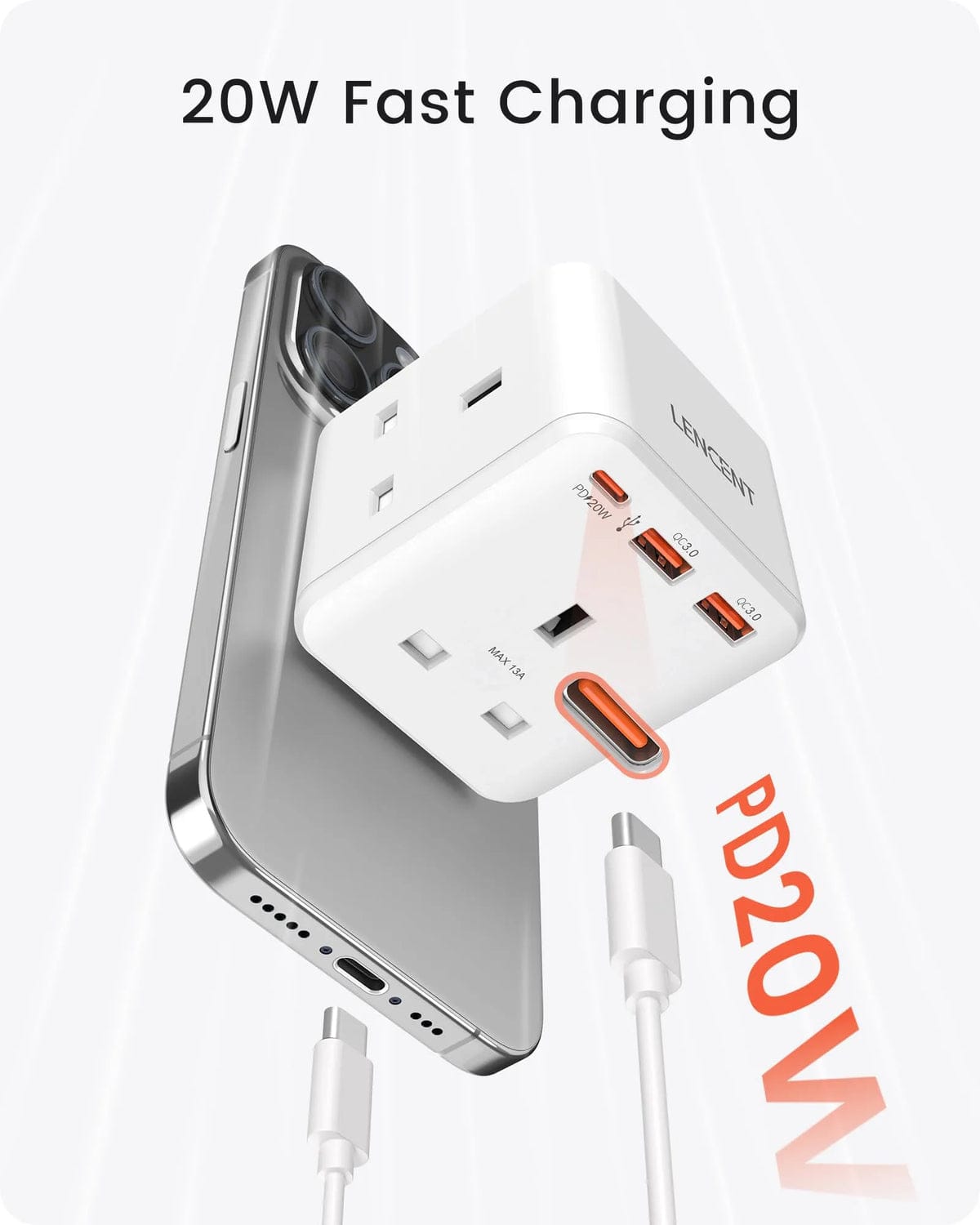 LENCENT Multi Plug Extension, 3 Way 3 Plugs Socket adapter