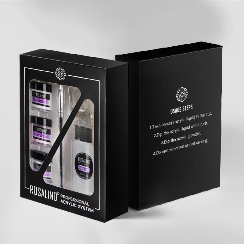 Nail Powder Acrylic System Kit Professional Nail Art Tool Set Contain Glass Cup Acrylic Liquid Extention Carving Manicure - Treviacart