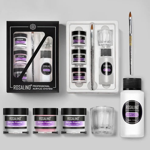 Nail Powder Acrylic System Kit Professional Nail Art Tool Set Contain Glass Cup Acrylic Liquid Extention Carving Manicure - Treviacart