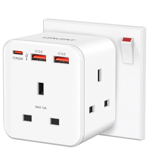 LENCENT Multi Plug Extension, 3 Way 3 Plugs Socket adapter