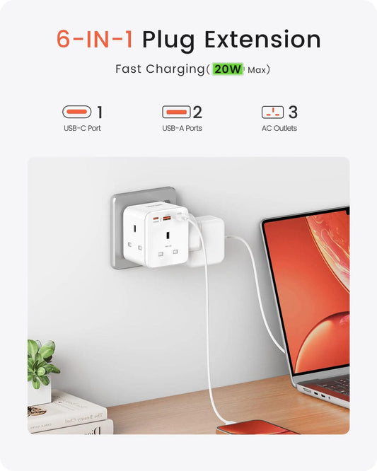 LENCENT Multi Plug Extension, 3 Way 3 Plugs Socket adapter